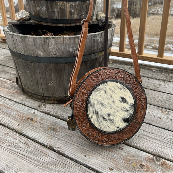Myra Bag Handbags - 🔥Cowhide Round Hand Tooled Leather Myra Bag New crossbody wallet purse boho
